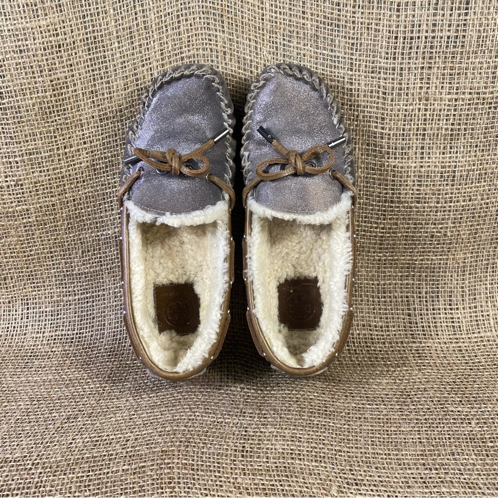 Tory Burch sandals shoes slip-on moccasins leather shearling Rare 6 M - Picture 8 of 12
